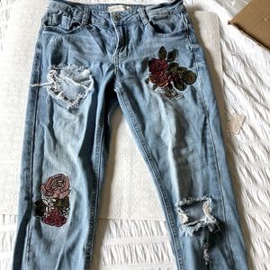 3/$15 - Embroidered Ripped Skinny Jeans